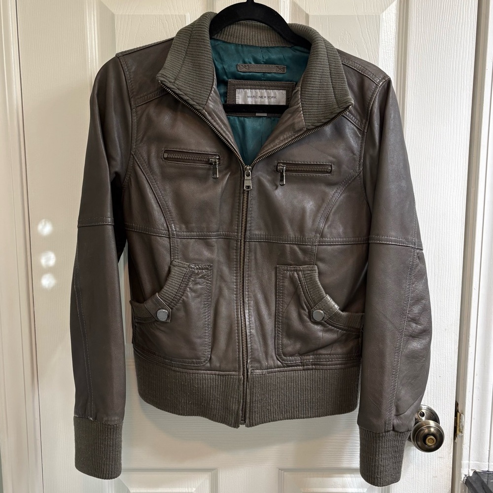 EUC Marc New York Gray Leather Jacket